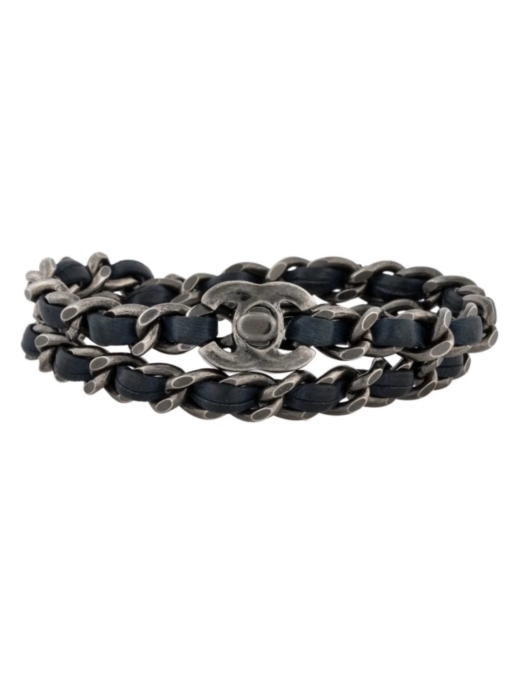 Chanel Blue Leather Wrap Bracelet